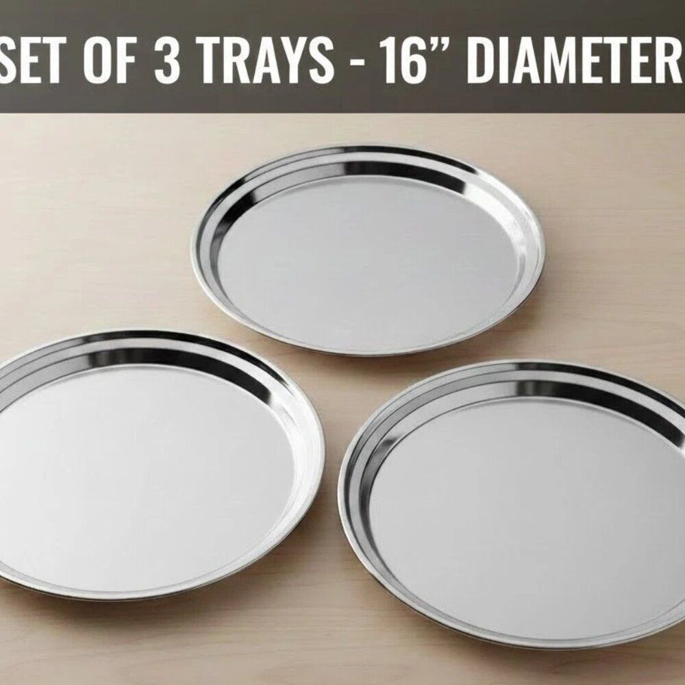 Acopa 16” Stainless Steel Display Round Tray, Set of 3